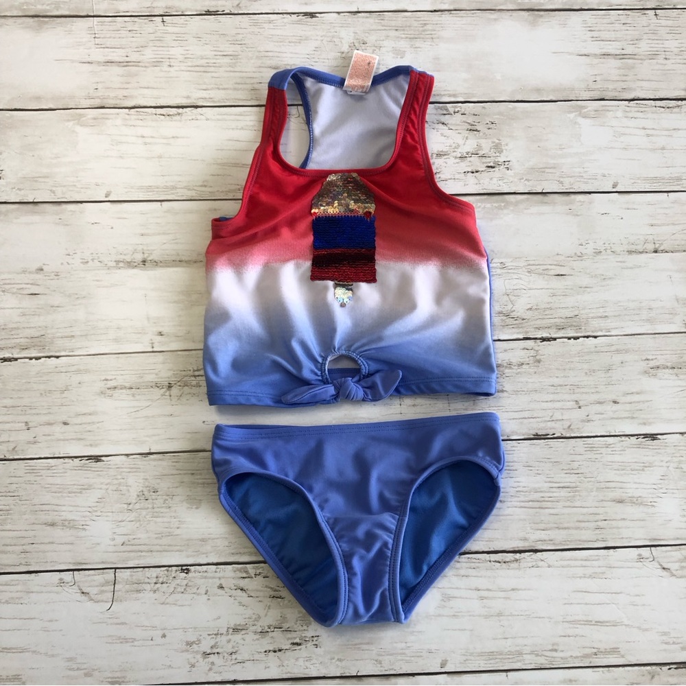 Cat & Jack Girls Blue/Red/White Swimsuit Size XS (4/5)